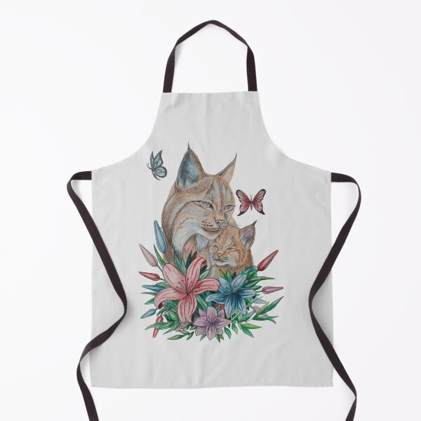 Item preview, Lynx Mother and Cub - Wildlife Floral Lily Illustration designed and sold by URSM.