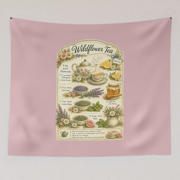 Item preview, Retro 1950s Wildflower Tea Recipe Illustration – Vintage Kitchen Design designed and sold by MagicMakerPh.