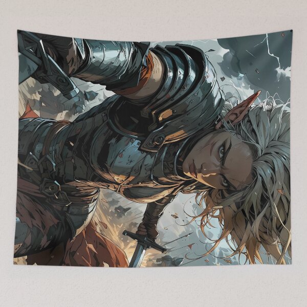 Item preview, Fantasy Warrior Elf Epic Medieval Battle Illustration designed and sold by BorgSpareParts.