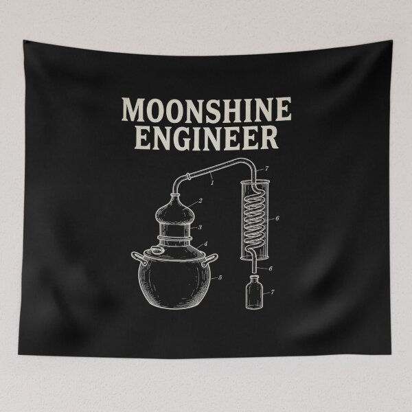 Item preview, Patent Art Moonshine Engineer Drawing Print T-Shirt | Vintage Distillery Blueprint Graphic Gift designed and sold by Trendably.