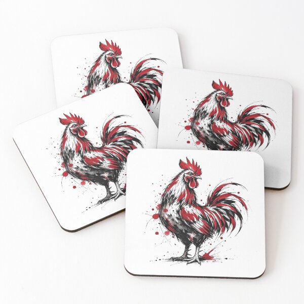 Item preview, Rooster Illustration, Farmhouse Wall Art, Red Black Ink Chicken Artwork, Rustic Animal Decor designed and sold by gkhanco.