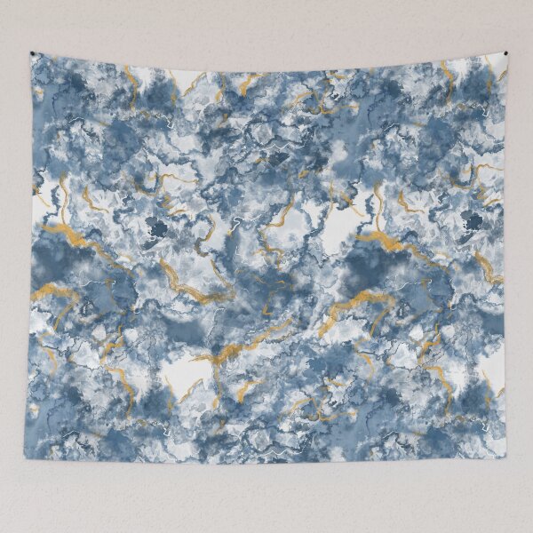 Item preview, Blue Watercolor Marble Pattern with Gold Accents designed and sold by The Blue Crane Co..