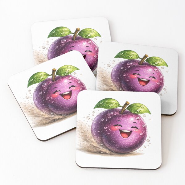 Item preview, Cute Smiling Plum with Dew Drops | Happy Purple Fruit Cartoon Character designed and sold by JMDG Studio.