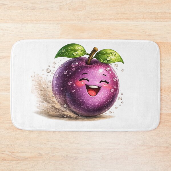 Item preview, Cute Smiling Plum with Dew Drops | Happy Purple Fruit Cartoon Character designed and sold by JMDG Studio.