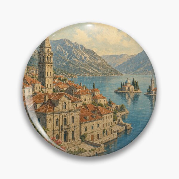 Item preview, Perast Montenegro Travel Souvenir - Retro Illustration designed and sold by VisualArtsOasis.