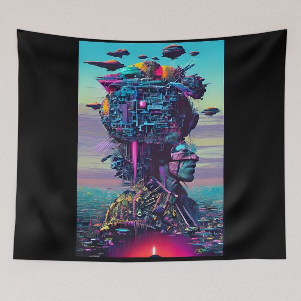 Item preview, Neon Mindscape – Futuristic Cyberpunk Portrait Art designed and sold by Benito Del Ray.