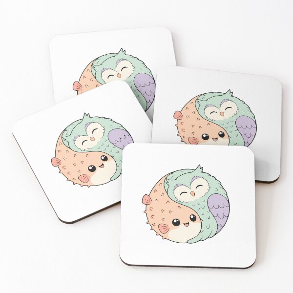 Item preview, Kawaii Owl Pufferfish Yin Yang Cheerful Animal Mashup designed and sold by chattsuede.
