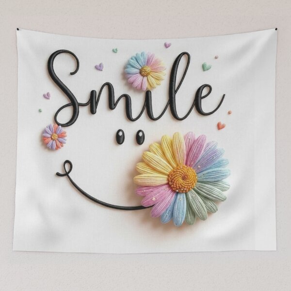 Item preview, 3D Embroidered "Smile" Wall Art with Pastel Rainbow Daisy Face designed and sold by Arts121.