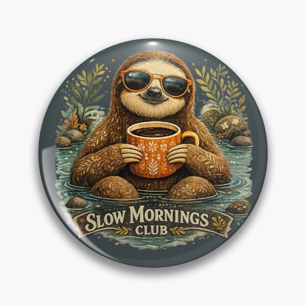 Item preview, Slow Mornings Club Sloth Coffee Lover Vintage Cute Cozy Animal Illustration designed and sold by HOUSE OF TIST.