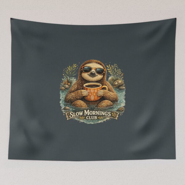 Item preview, Slow Mornings Club Sloth Coffee Lover Vintage Cute Cozy Animal Illustration designed and sold by HOUSE OF TIST.