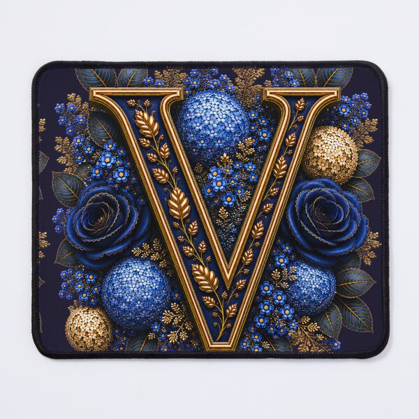 Item preview, Elegant Letter V Monogram with Blue Hydrangeas & Gold Botanical Design | Luxury Floral Initial Art designed and sold by MoodLay.