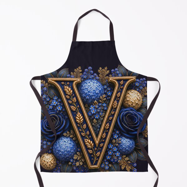 Item preview, Elegant Letter V Monogram with Blue Hydrangeas & Gold Botanical Design | Luxury Floral Initial Art designed and sold by MoodLay.