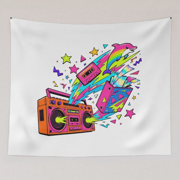 Item preview, Rainbow Dolphin 90s Nostalgia Vibrant Boombox Collage designed and sold by chattsuede.