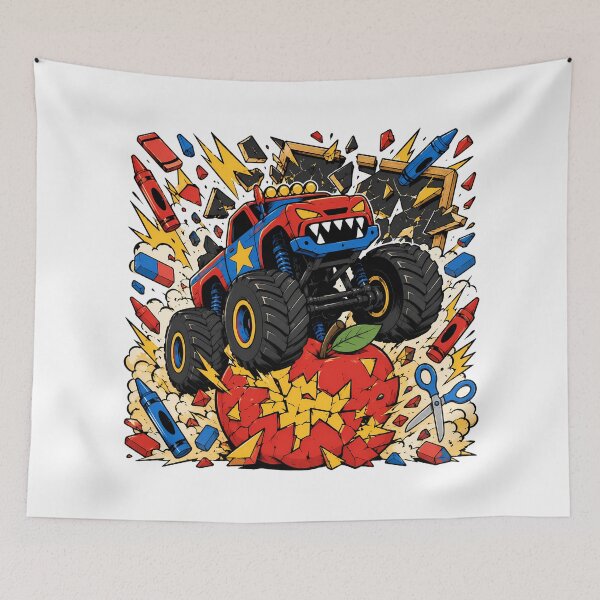 Item preview, Back To School Monster Truck Crushing Apple Comic Action designed and sold by chattsuede.