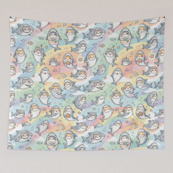 Item preview, Super Cute Kawaii Cat Sharks designed and sold by FunFitsFactory.