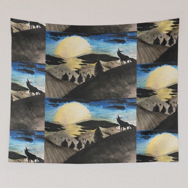 Item preview, Silhoutte Wilderness Mountain with a Wolf designed and sold by Aquamarineelle.