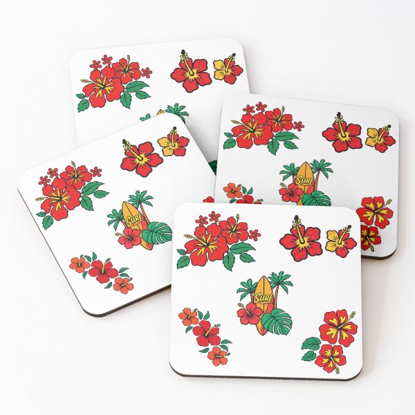 Item preview, Retro Surf Hibiscus Tropical Flowers Halftone Pop Art designed and sold by DonnaRaine.