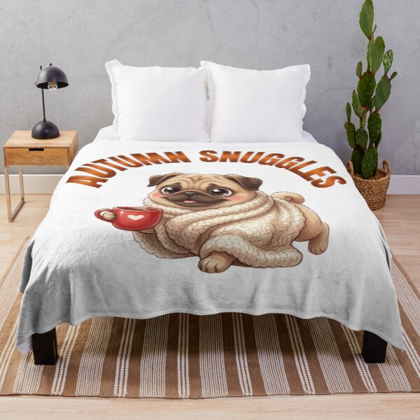 Item preview, Autumn Snuggles | Cute Cosy Pug | Fall Pug with Blanket and Coffee | Pug Lover Gift designed and sold by PugBetty.
