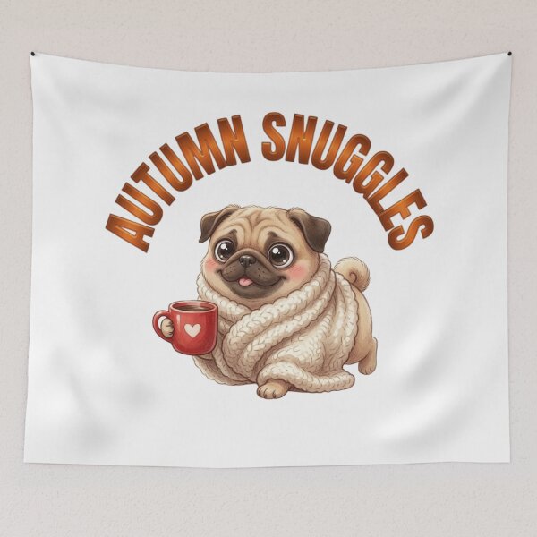 Item preview, Autumn Snuggles | Cute Cosy Pug | Fall Pug with Blanket and Coffee | Pug Lover Gift designed and sold by PugBetty.
