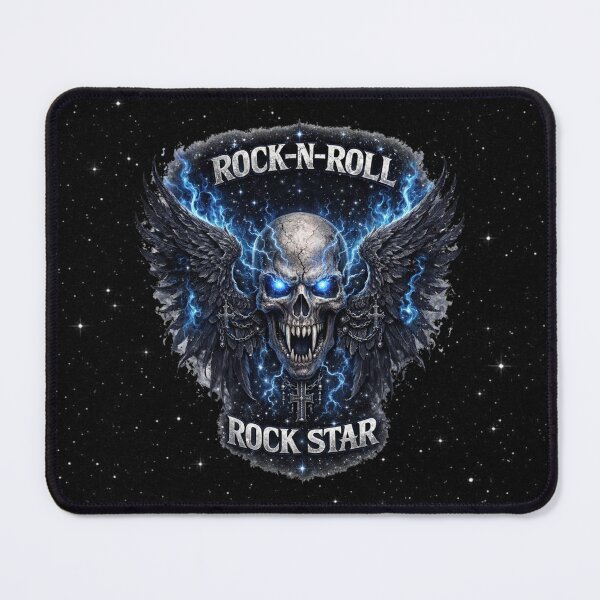 Item preview, Rock‑N‑Roll Fanged Skull — Blue‑Eyed Winged Rock Star Emblem designed and sold by MysticOzzy.
