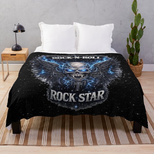 Item preview, Rock‑N‑Roll Fanged Skull — Blue‑Eyed Winged Rock Star Emblem designed and sold by MysticOzzy.