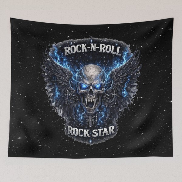 Item preview, Rock‑N‑Roll Fanged Skull — Blue‑Eyed Winged Rock Star Emblem designed and sold by MysticOzzy.