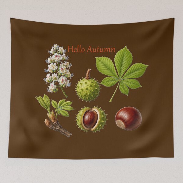 Item preview, Hello Autumn Chestnut Tree Botanical Illustration Fall Season Art designed and sold by Evelashop.