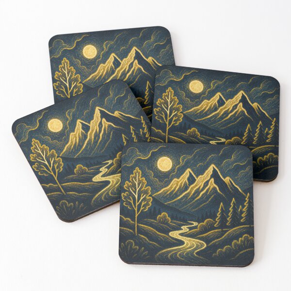 Item preview, Elegant Gold Line Art Mountain Moon Night Landscape designed and sold by Nexus Space.