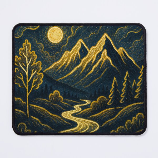 Item preview, Elegant Gold Line Art Mountain Moon Night Landscape designed and sold by Nexus Space.