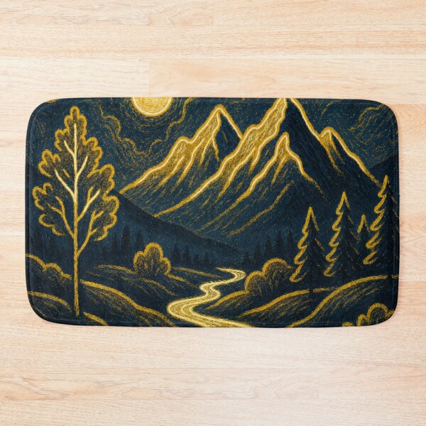 Item preview, Elegant Gold Line Art Mountain Moon Night Landscape designed and sold by Nexus Space.