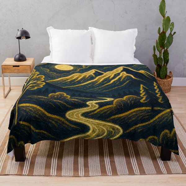 Item preview, Elegant Gold Line Art Mountain Moon Night Landscape designed and sold by Nexus Space.
