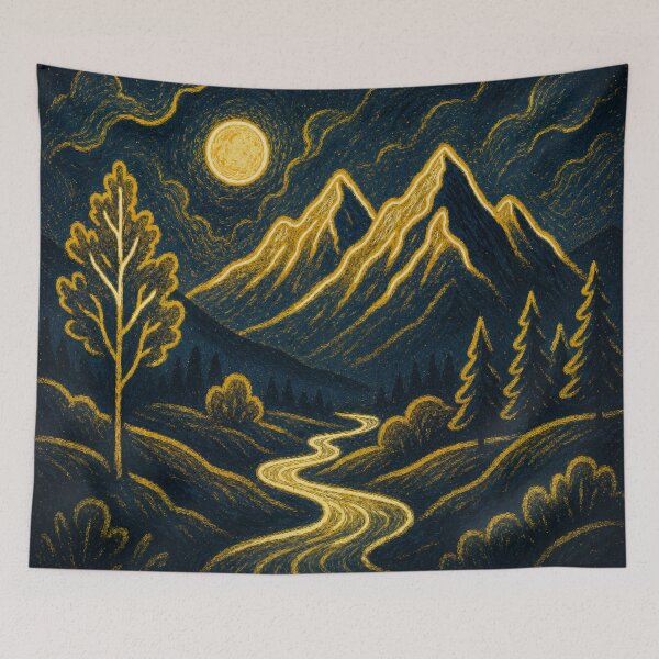 Item preview, Elegant Gold Line Art Mountain Moon Night Landscape designed and sold by Nexus Space.
