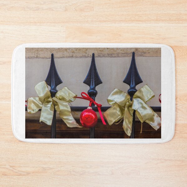 Item preview, Gold Christmas Bows And Red Ornament Hanging On Wrought Iron Railing Festive Decoration designed and sold by Nmallia.