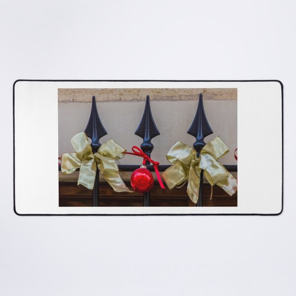 Item preview, Gold Christmas Bows And Red Ornament Hanging On Wrought Iron Railing Festive Decoration designed and sold by Nmallia.