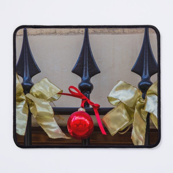 Item preview, Gold Christmas Bows And Red Ornament Hanging On Wrought Iron Railing Festive Decoration designed and sold by Nmallia.