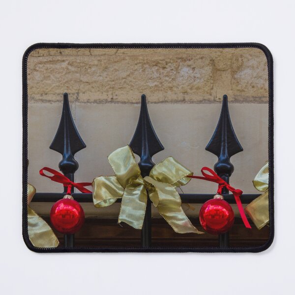Item preview, Gold Christmas Bows And Red Ornament Hanging On Wrought Iron Railing Festive Decoration designed and sold by Nmallia.