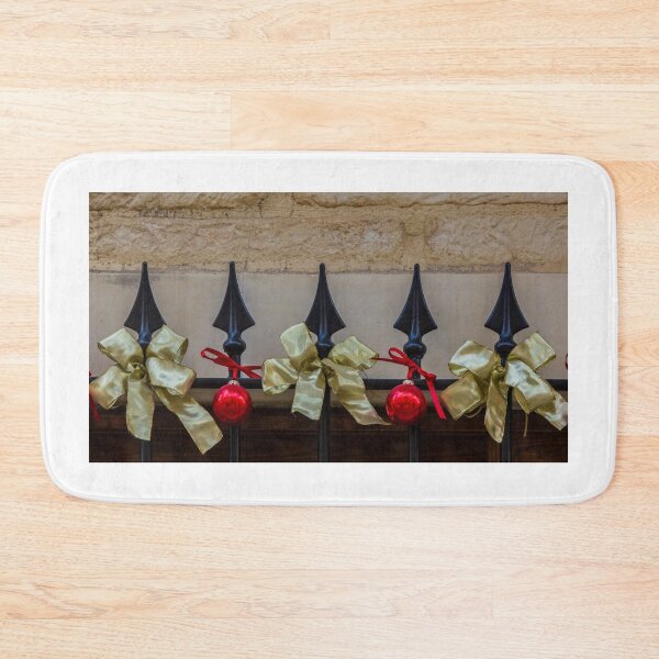Item preview, Gold Christmas Bows And Red Ornament Hanging On Wrought Iron Railing Festive Decoration designed and sold by Nmallia.