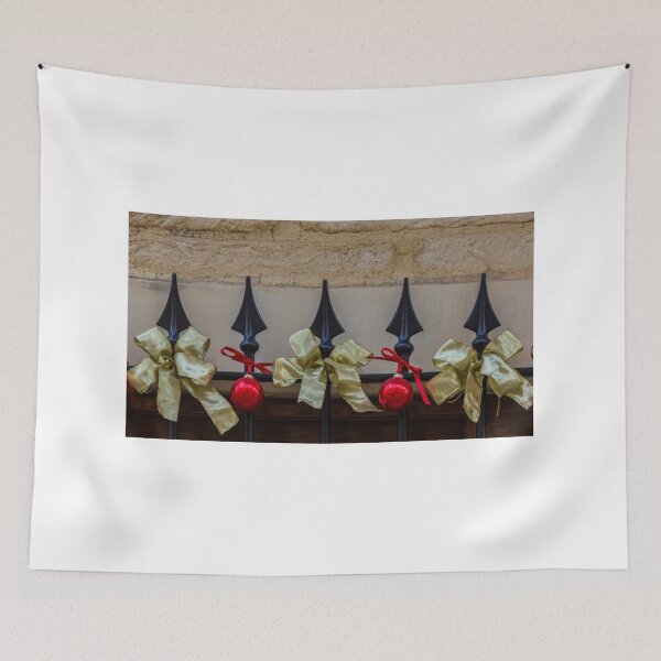 Item preview, Gold Christmas Bows And Red Ornament Hanging On Wrought Iron Railing Festive Decoration designed and sold by Nmallia.