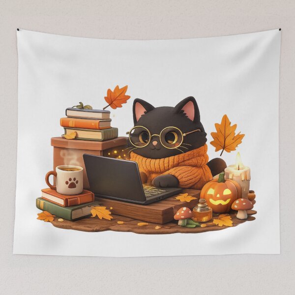 Item preview, Cute Black Cat Programmer | Cozy Halloween Coding Sticker designed and sold by FatmaAhmed90.