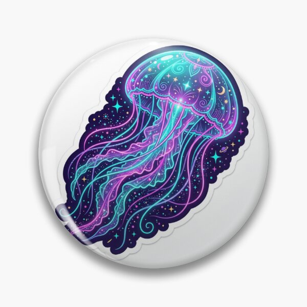 Item preview, Cosmic Bioluminescent Jellyfish - Neon Galaxy Aesthetic Sticker designed and sold by Design Lab Studio.