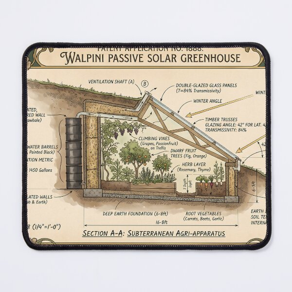 Item preview, Subterranean Passive Solar Greenhouse Architectural Blueprint designed and sold by MintedMinds.
