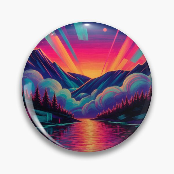 Item preview, Retro Synthwave Sunset Neon Mountain Lake Landscape designed and sold by Nexus Space.
