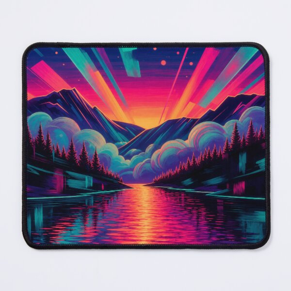 Item preview, Retro Synthwave Sunset Neon Mountain Lake Landscape designed and sold by Nexus Space.