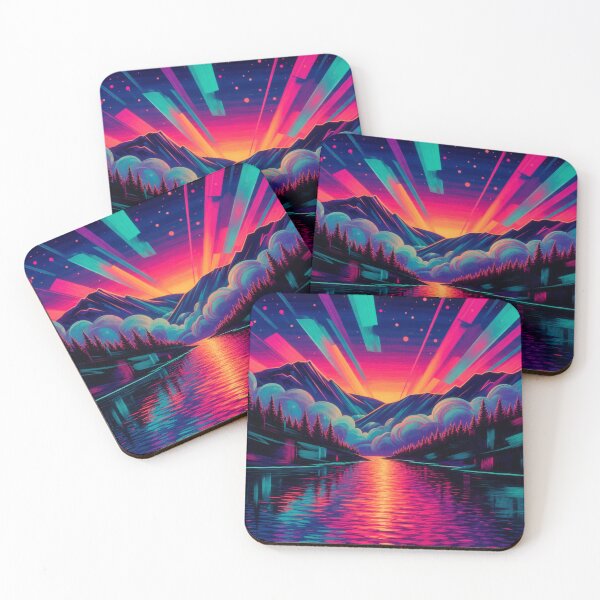 Item preview, Retro Synthwave Sunset Neon Mountain Lake Landscape designed and sold by Nexus Space.