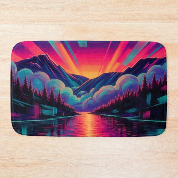 Item preview, Retro Synthwave Sunset Neon Mountain Lake Landscape designed and sold by Nexus Space.
