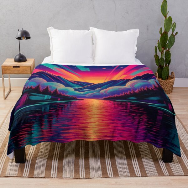 Item preview, Retro Synthwave Sunset Neon Mountain Lake Landscape designed and sold by Nexus Space.