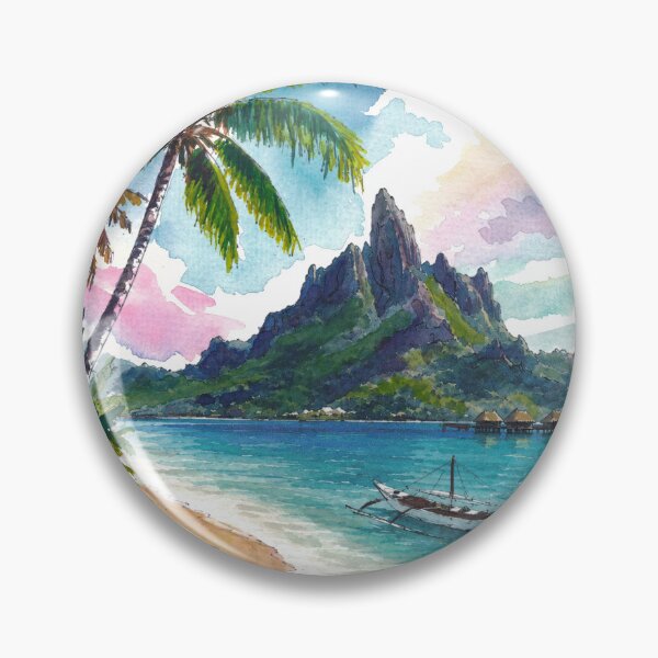 Item preview, Bora Bora Mount Otemanu Watercolor – Tropical Beach and Palm Art Print, Polynesia Travel Gift designed and sold by artshop77.