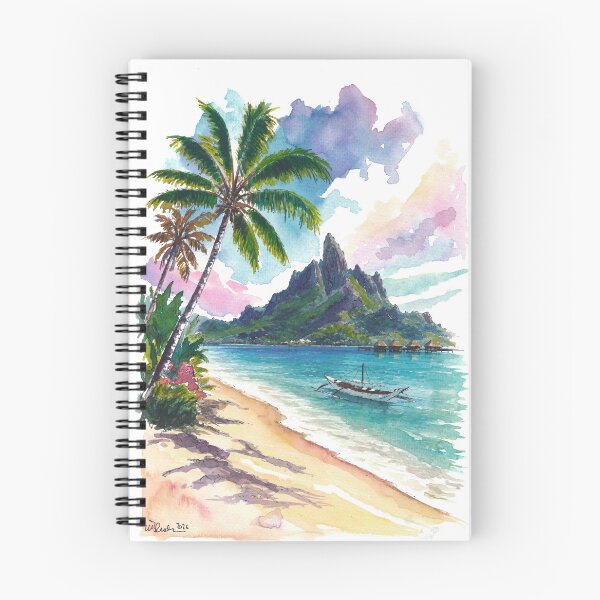 Item preview, Bora Bora Mount Otemanu Watercolor – Tropical Beach and Palm Art Print, Polynesia Travel Gift designed and sold by artshop77.