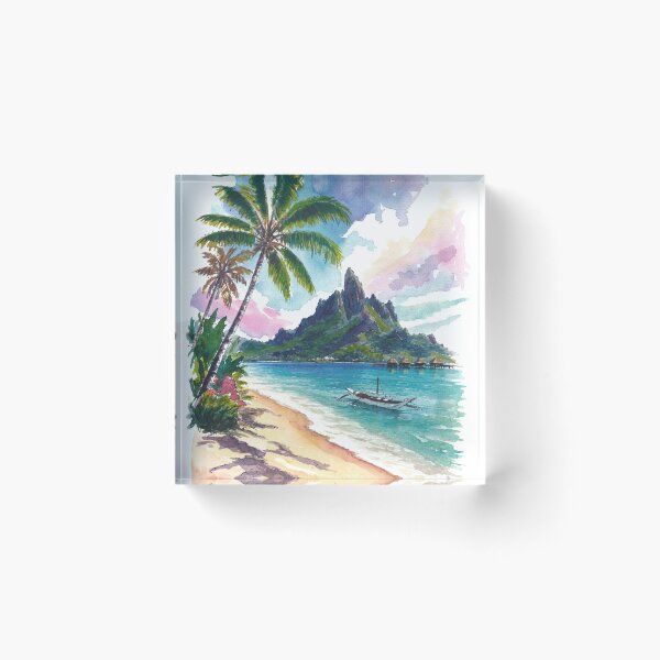 Item preview, Bora Bora Mount Otemanu Watercolor – Tropical Beach and Palm Art Print, Polynesia Travel Gift designed and sold by artshop77.
