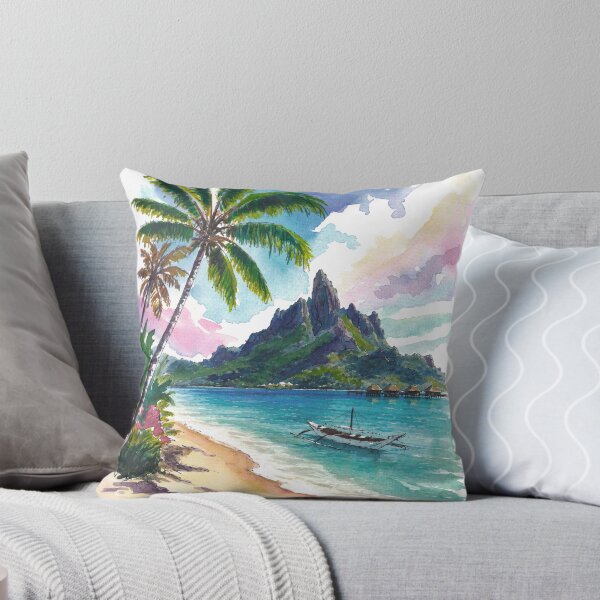 Item preview, Bora Bora Mount Otemanu Watercolor – Tropical Beach and Palm Art Print, Polynesia Travel Gift designed and sold by artshop77.